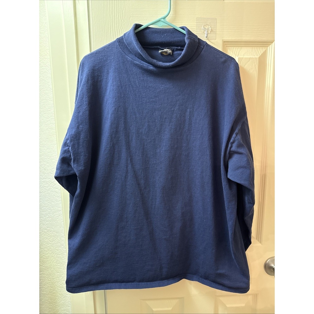 Puritan Vintage 70s 80s Navy Blue Acrylic Pile Knit Turtleneck Sweater Mens L